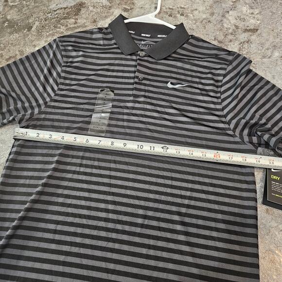 Nike Dri-Fit Striped Golf Polo Black Grey Activewear Mens Size S - Picture 6 of 9